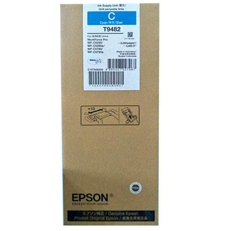 爱普生(Epson) T9482C 标准容量 打印量约3000页 WF-C5290a/5790a机型 青色墨水 (单位：瓶)