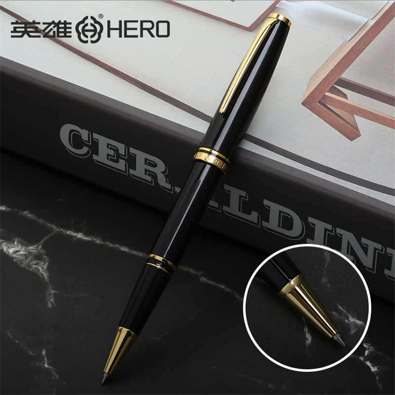 英雄981-2黑杆套镀金零件宝珠笔0.5mm(支)