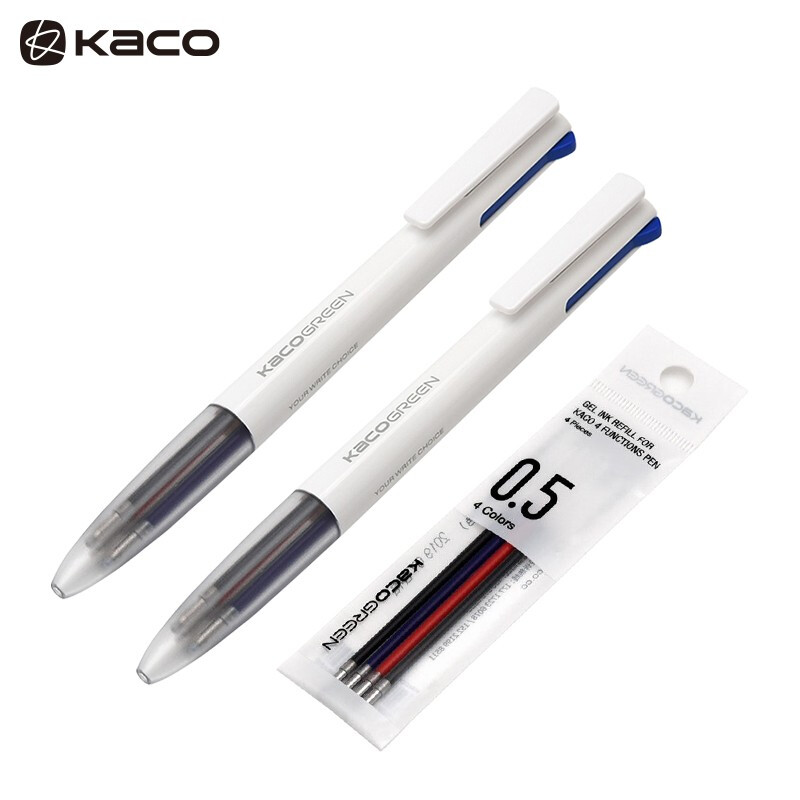 KACO K1041四色笔优多功能四合一中性笔0.5mm简约4色手帐笔（中性笔2支+4支装替芯1袋）（单位：套）