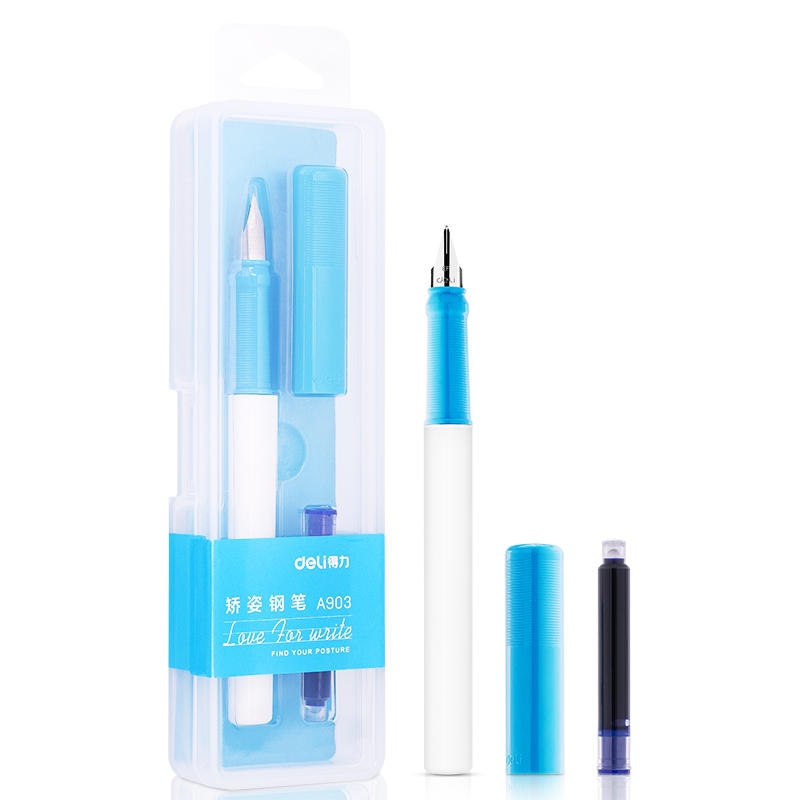 得力(deli)A903学生矫姿钢笔（单位：盒)可擦纯蓝/笔壳蓝