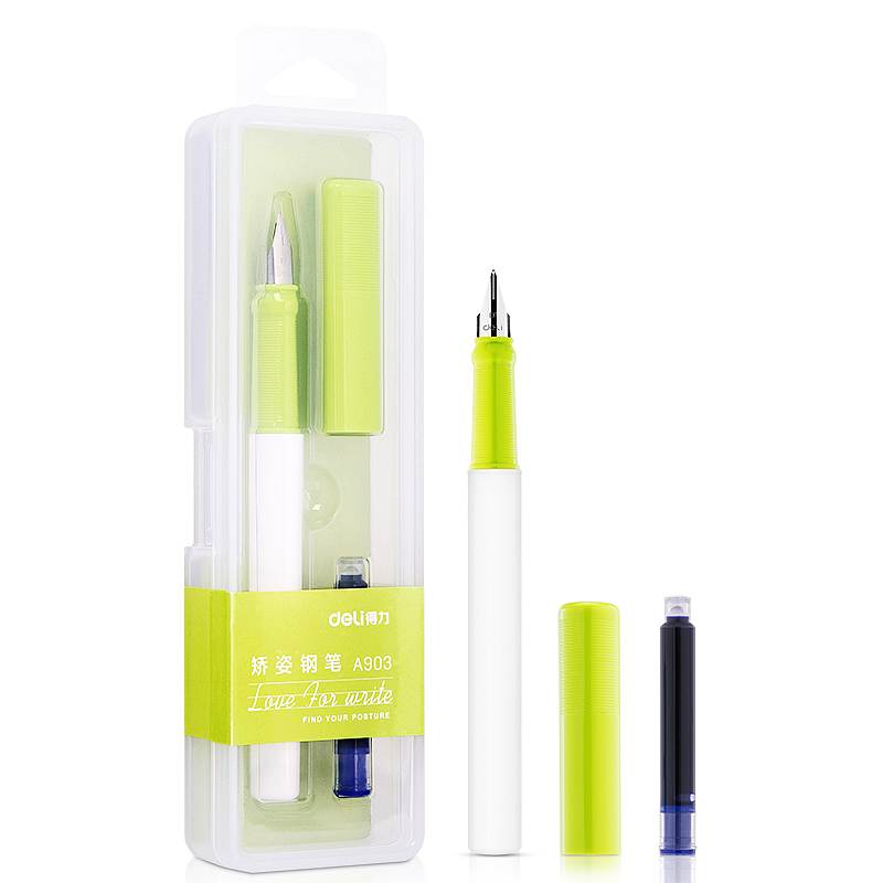 得力(deli A903学生矫姿钢笔(单位：盒 ) 可擦纯蓝/笔壳绿