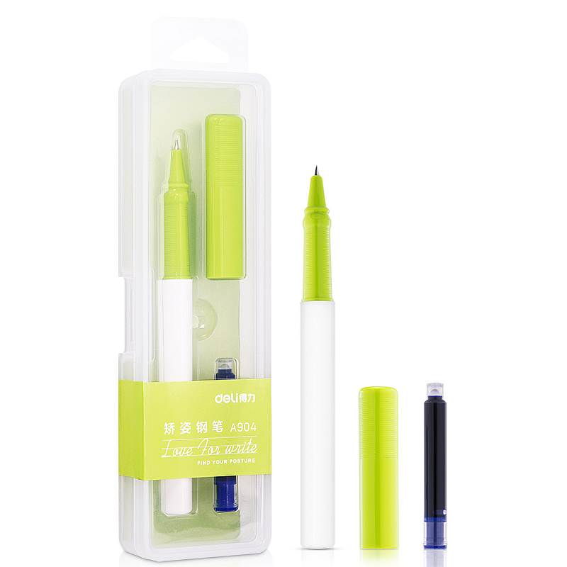 得力(deli)A904学生矫姿钢笔（单位：盒)可擦纯蓝/笔壳绿