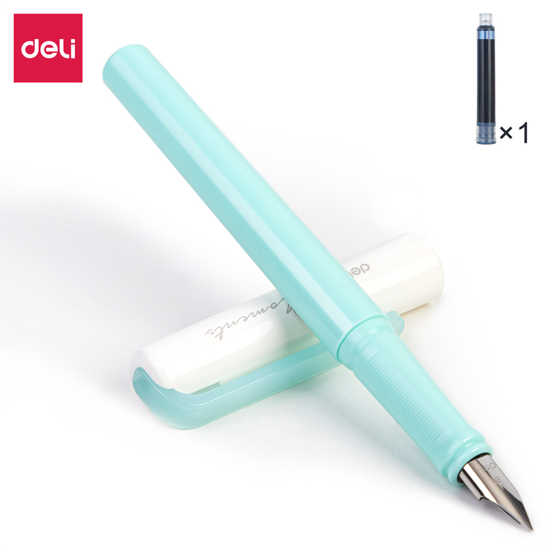 得力A932钢笔(可擦纯蓝/笔壳绿色)(1支笔+1墨囊/盒)（盒）