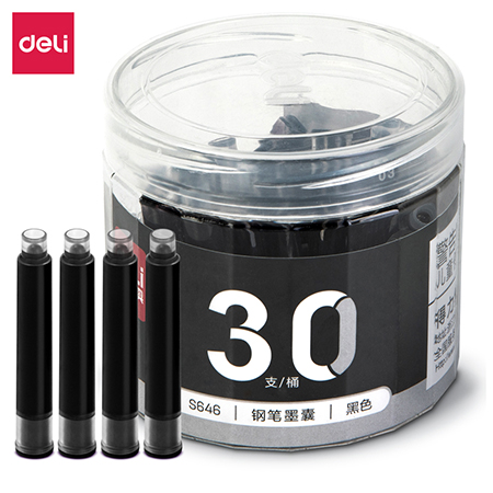 得力S646钢笔墨囊(黑色)(30支/桶)（桶）