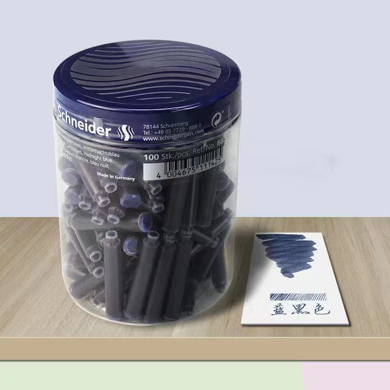 施耐德钢笔墨囊墨水胆非碳素不堵笔德国进口欧标钢笔适用6823蓝黑色100支装(筒)