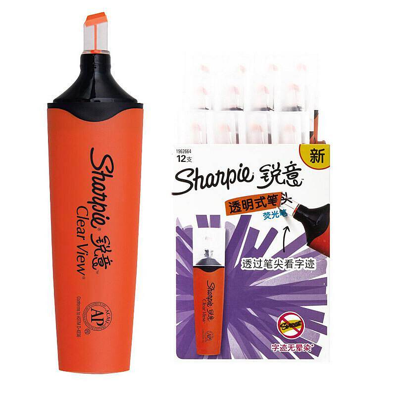 锐意(Sharpie)透明式笔头荧光笔纸盒装12支/盒(单位：盒)橙色