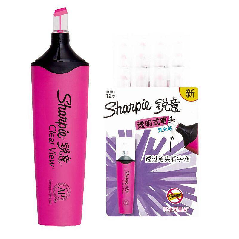 锐意(Sharpie)透明式笔头荧光笔纸盒装12支/盒(单位：盒)粉色