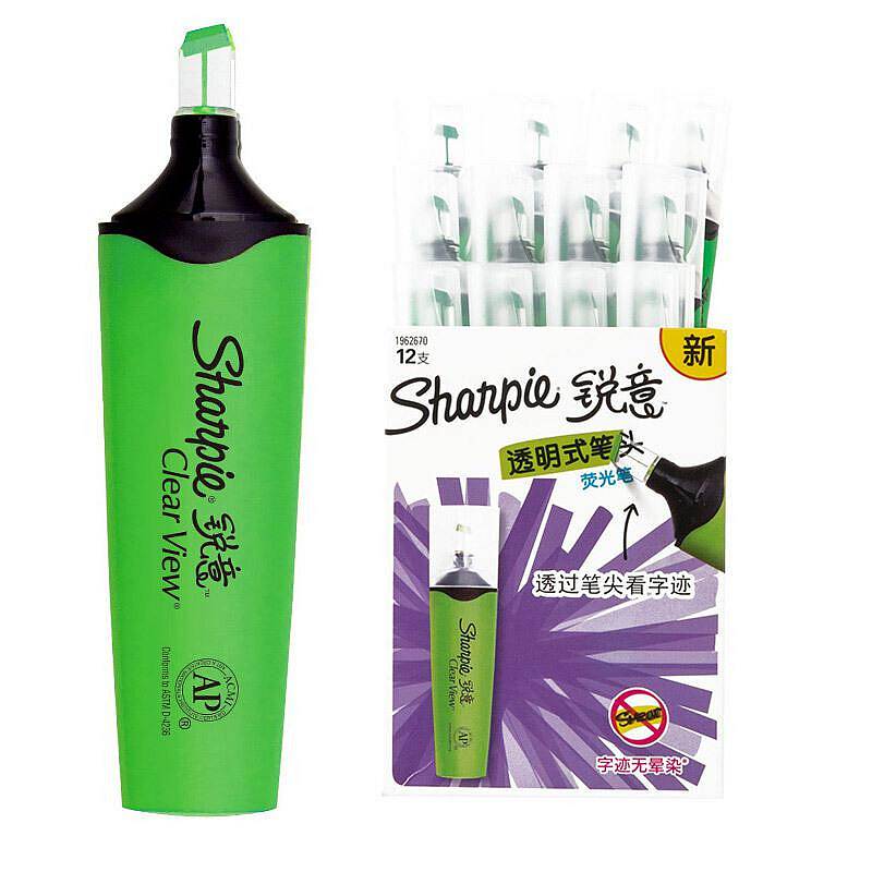 锐意(Sharpie)透明式笔头荧光笔纸盒装12支/盒(单位：盒)绿色