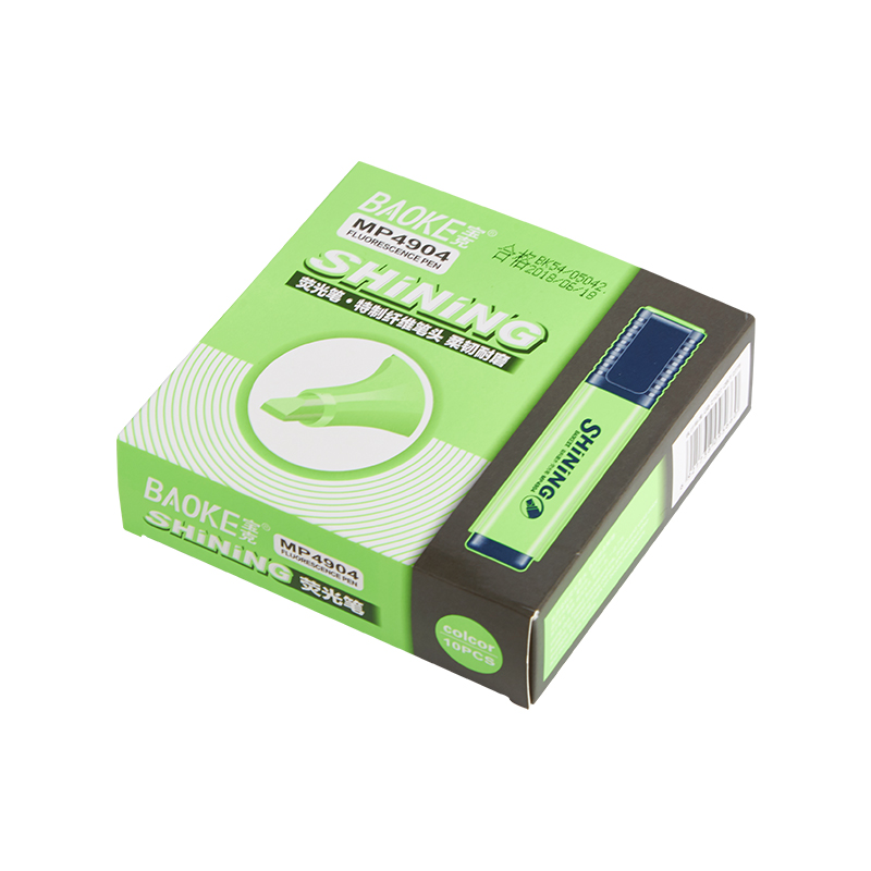 宝克（BAOKE）MP4904 斜头彩色荧光笔 考试复习醒目标记笔/广告彩绘笔/涂鸦画笔 绿色 10支/盒（单位：盒）