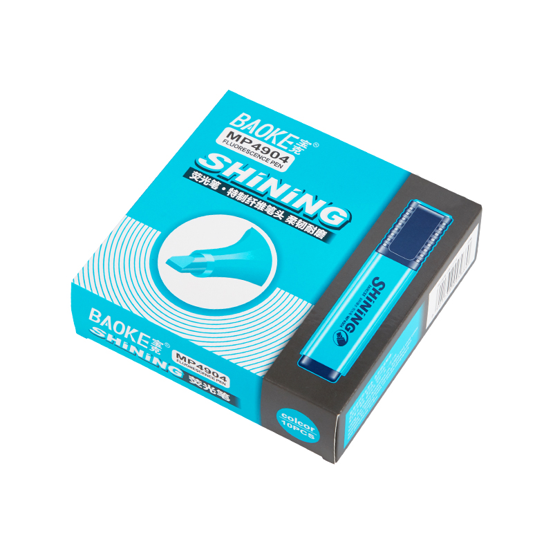 宝克（BAOKE）MP4904 斜头彩色荧光笔 考试复习醒目标记笔/广告彩绘笔/涂鸦画笔 蓝色 10支/盒（单位：盒）