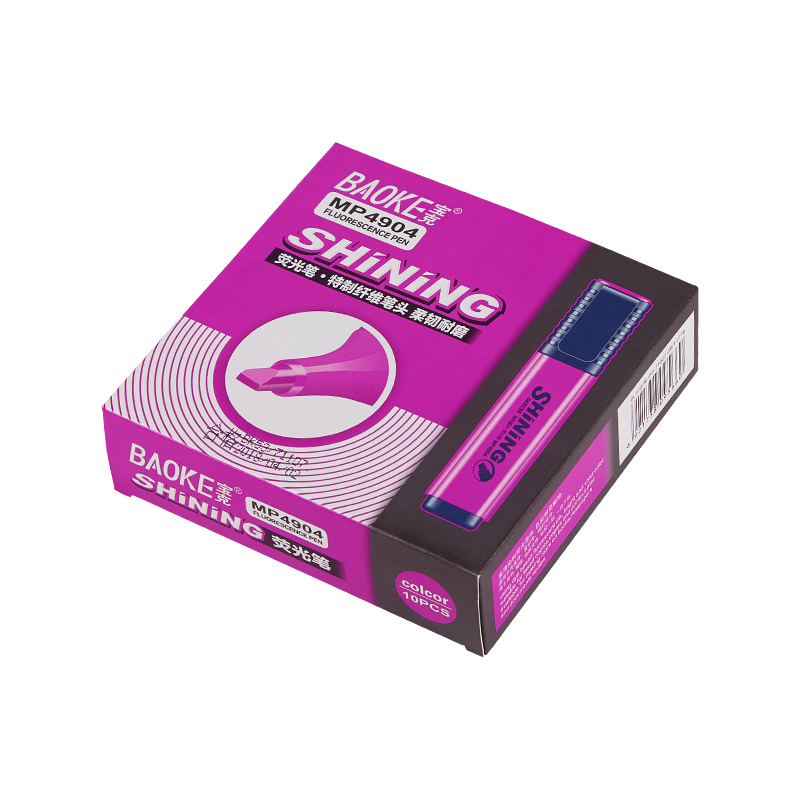 宝克（BAOKE）MP4904 斜头彩色荧光笔 考试复习醒目标记笔/广告彩绘笔/涂鸦画笔 紫色 10支/盒（单位：盒）