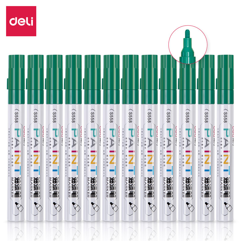 得力S558油漆笔2.0mm绿色12支/盒（单位：盒）