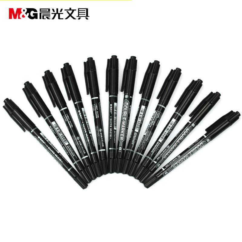 晨光MG2130小双头记号笔粗1.2mm/细0.5mm12支/盒（单位：盒）黑色