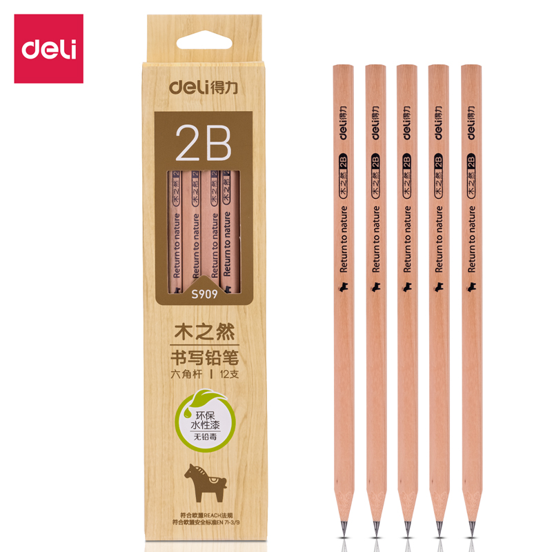 得力S909铅笔2B12支/盒24盒/包(包)原木色