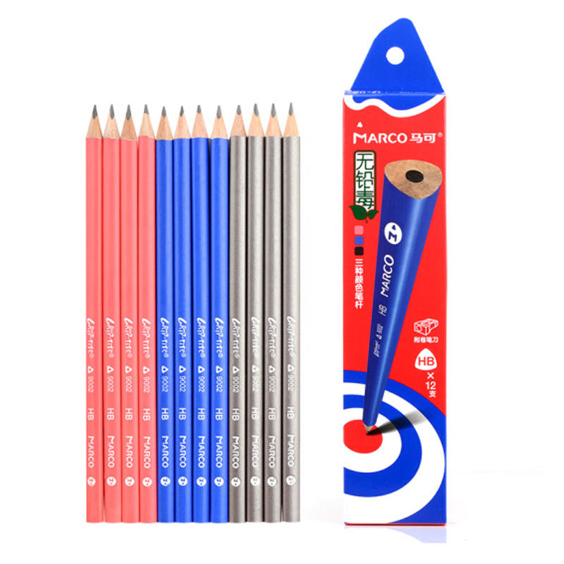 马可9002－HB学生书写铅笔时尚多彩三角笔杆办公文具12支盒装（盒）