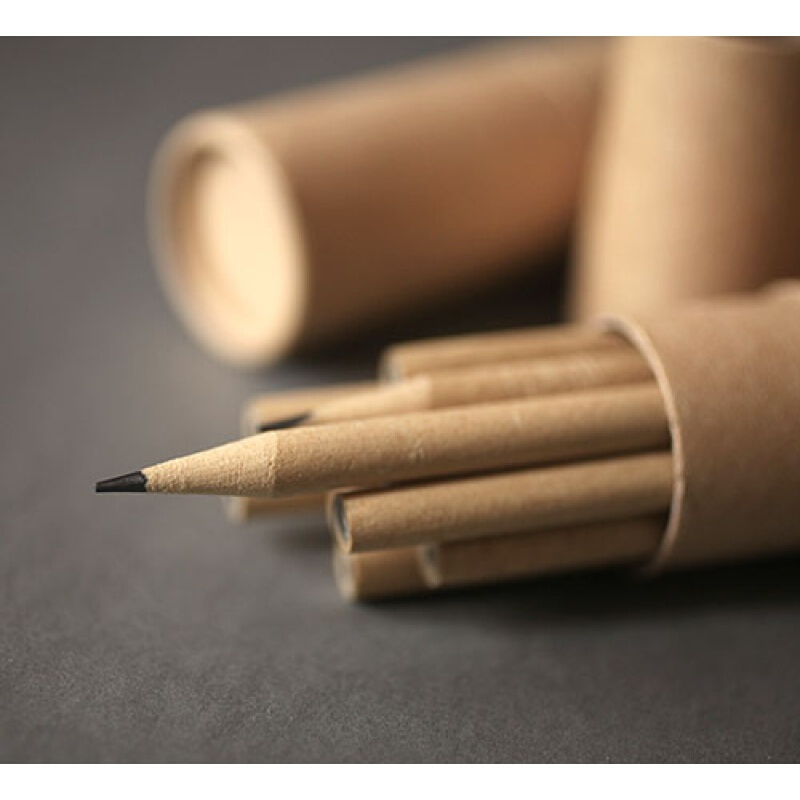 德燚出口个性牛皮纸铅笔无印刷石墨书写带笔筒 2B铅笔含筒12支（筒）