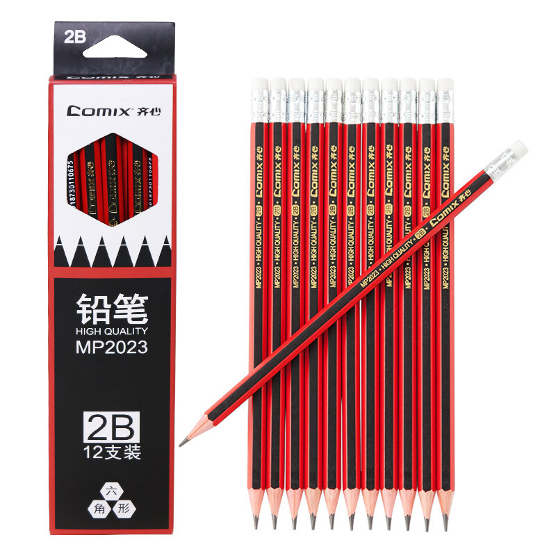 齐心（COMIX）2B铅笔原木带橡皮头六角木杆铅笔 12支/盒 MP2023(单位:盒)
