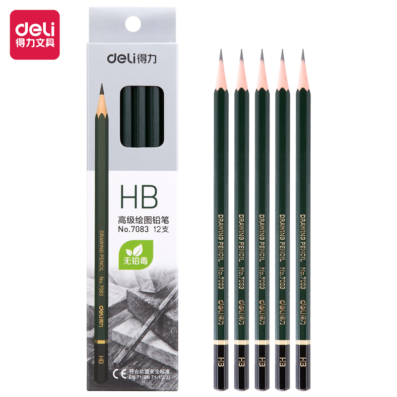 得力7083-HB高级绘图铅笔(绿色)(12支/盒)(单位：支)