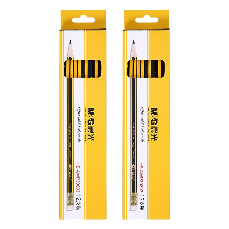 晨光AWP30803铅笔HB黄黑六角木杆铅笔12支/盒(单位：支)