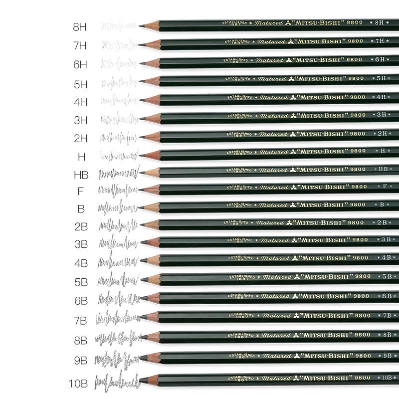 三菱9800-2B绘图素描铅笔12支/盒（盒）绿色