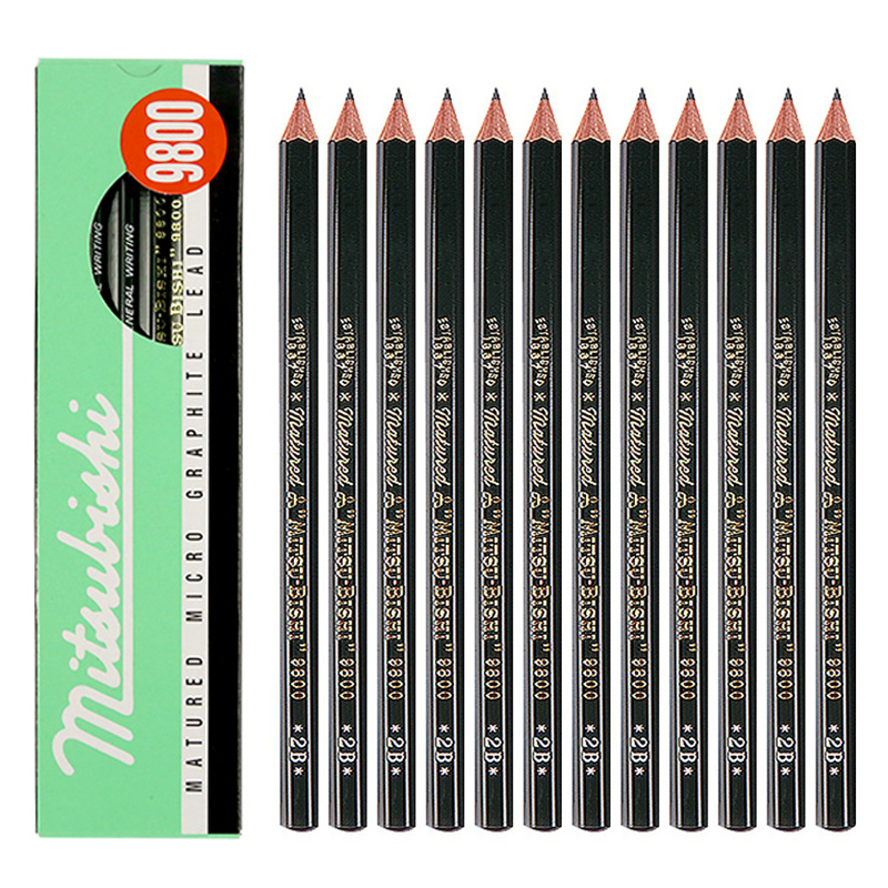 三菱9800-2B绘图素描铅笔12支/盒绿色(单位：支)