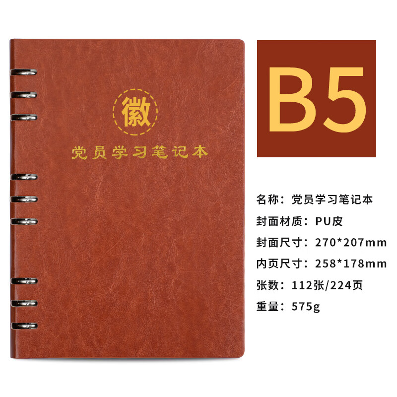 朗捷LG-HYB-20654党员学习笔记本活页本B5 棕色（本）