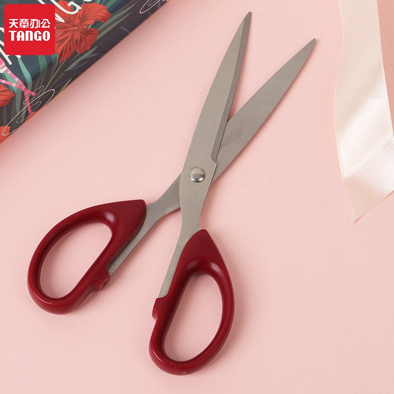 天章办公(TANGO)180mm中号剪刀不锈钢多用学生手工厨房家用红色（把）