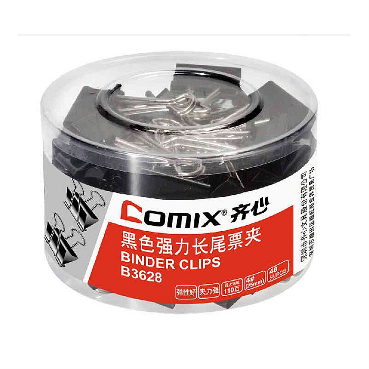 齐心(COMIX)B3628长尾夹25mm/48个/盒(单位：筒)彩色