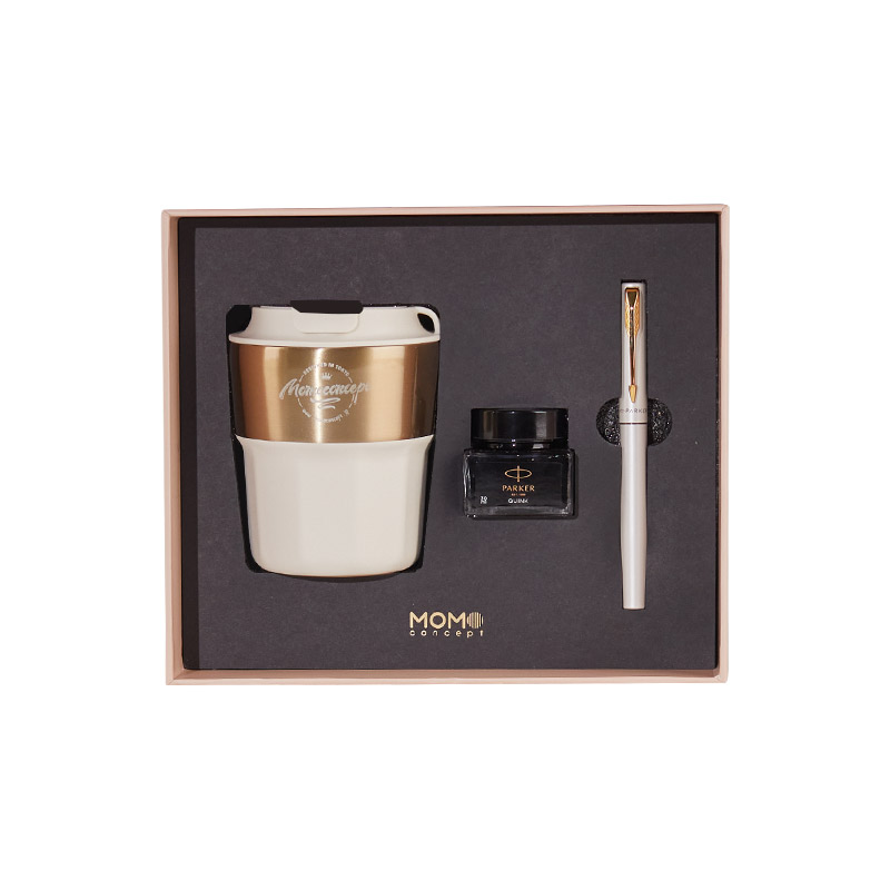 派克威雅XL入门级墨水笔迷你墨水+几何棱线咖啡杯礼盒  白色（单位：套）