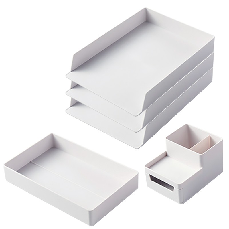 国产 MS003 多层塑料文件整理盒3个大号（32.5*24*5cm）+1小号（24*15.2*4cm）+1笔筒（15.5*11.2*9.5cm）（套）