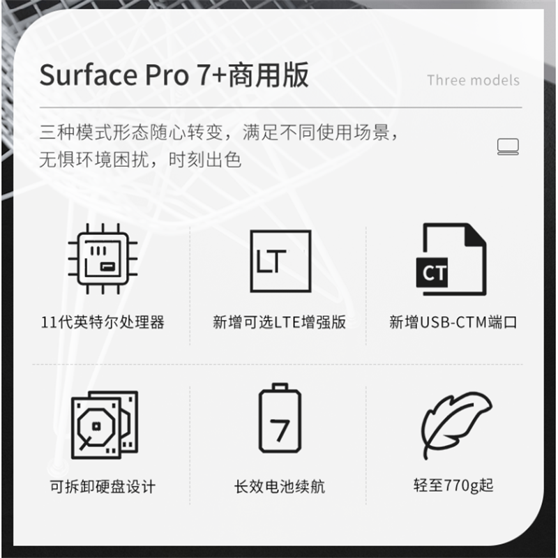 微软（Microsoft）微软Surface Pro 7+ 商用版 11代i5 8G+128G 12.3英寸高色域 亮铂金 二合一平板电脑 WiFi版1台（台）