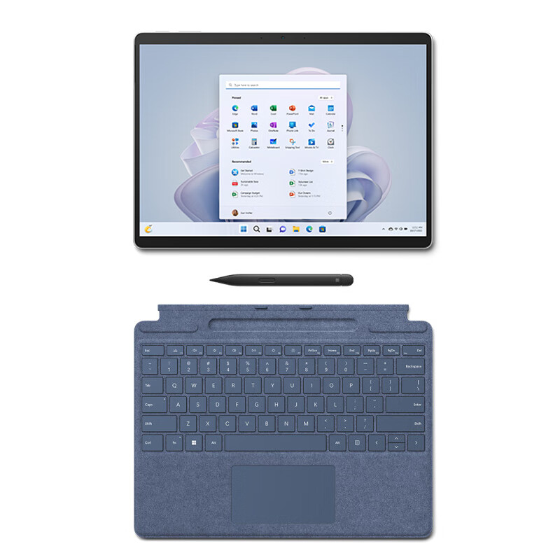 微软Surface Pro 9二合一平板电脑亮铂金+宝石蓝带触控笔键盘盖i7 16G+256G 13英寸120Hz触控屏（套）