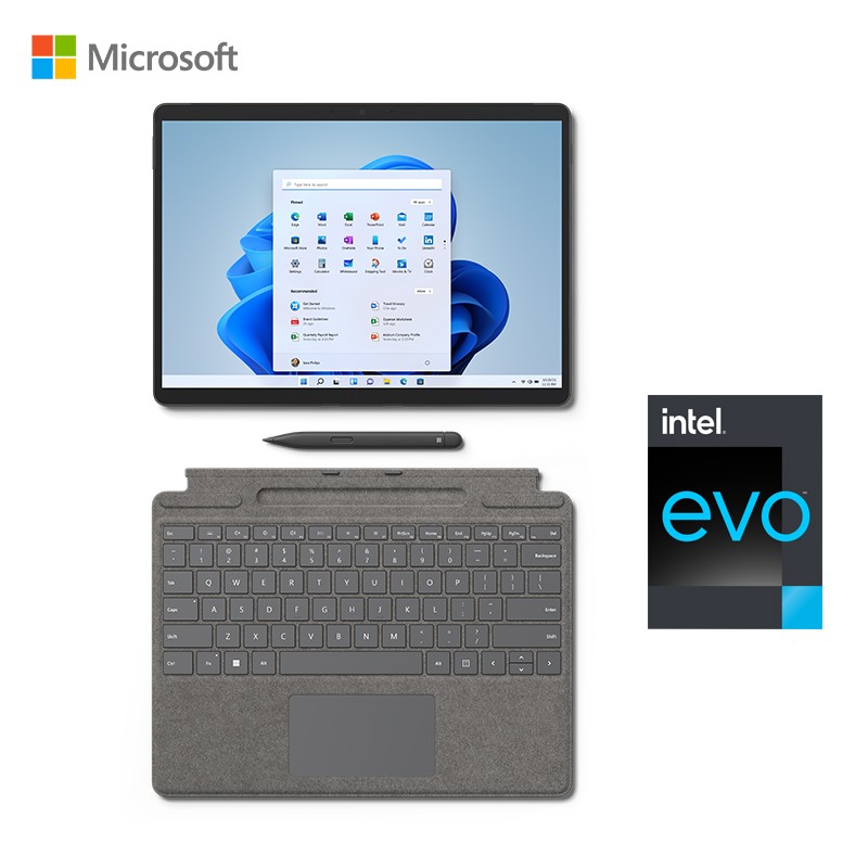 微软Surface Pro 8二合一平板电脑i5 8G+512G石墨灰+亮铂金触控笔键盘盖13英寸触屏（套）