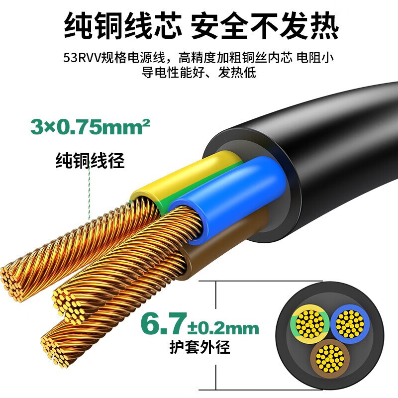 胜为（shengwei）SW-GB3*2.5-3M国标电源线3*2.5mm2 3米 10A  黑色(单位：根)
