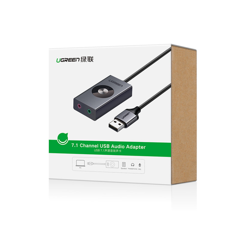 绿联 USB外置声卡 虚拟7.1声道电脑台式机接3.5mm耳机麦克风立体声转换器外接声卡 电脑用（单位：个）