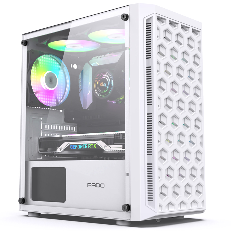 半岛铁盒（PADO）白羊座V 白色 台式机电脑小机箱（支持M-ATX主板/钢化玻璃全侧透/前板网孔散热）(台)