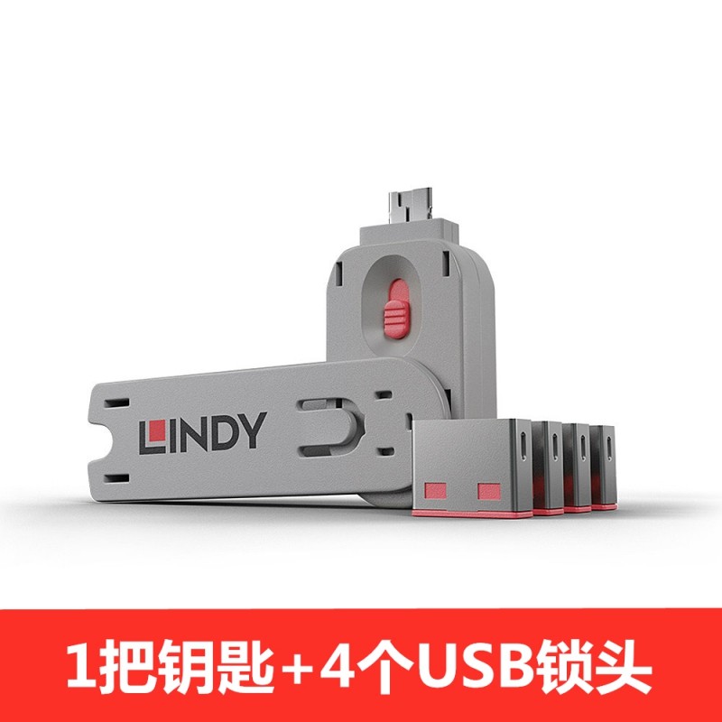LINDY（林迪） USB端口锁钥匙包堵塞器（1把钥匙4个锁头）红色 （单位：套）