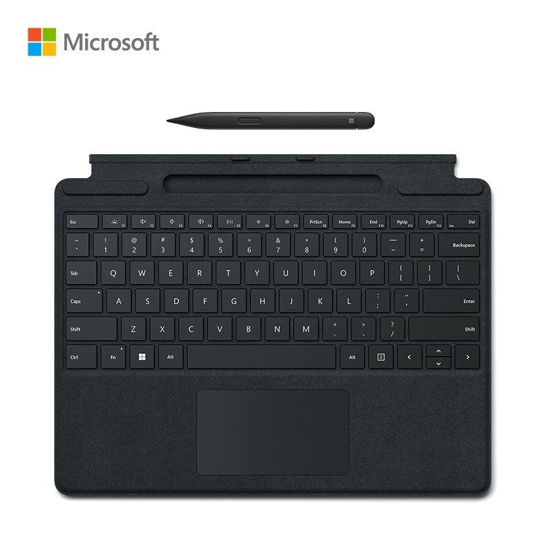 微软Surface Pro典雅黑特制版专业键盘盖+超薄触控笔2适用Pro 9/Pro 8 Alcantara材质 磁性吸附接口（套）