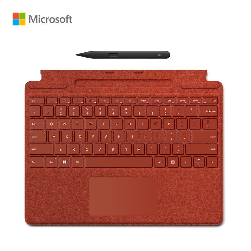 微软Surface Pro专业键盘盖波比红+超薄触控笔2/适用Pro 9/Pro 8/Alcantara材质/磁性吸附接口（套）