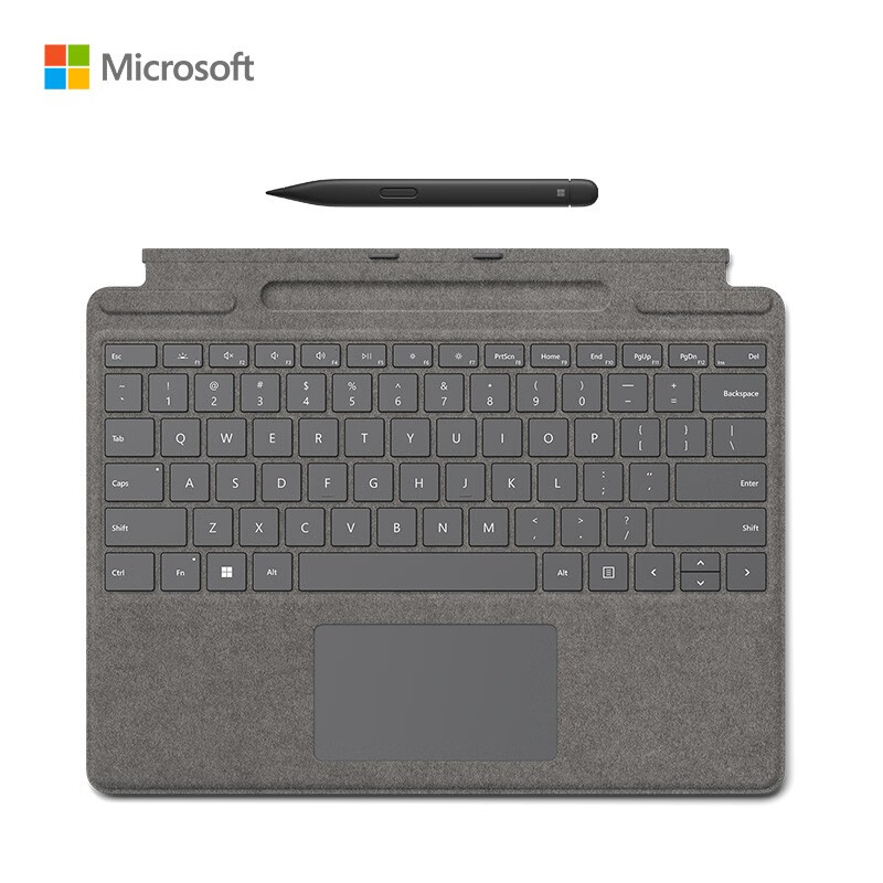 微软Surface Pro亮铂金专业键盘盖+超薄触控笔2适用Pro 9/Pro 8 Alcantara材质磁性吸附接口（套）