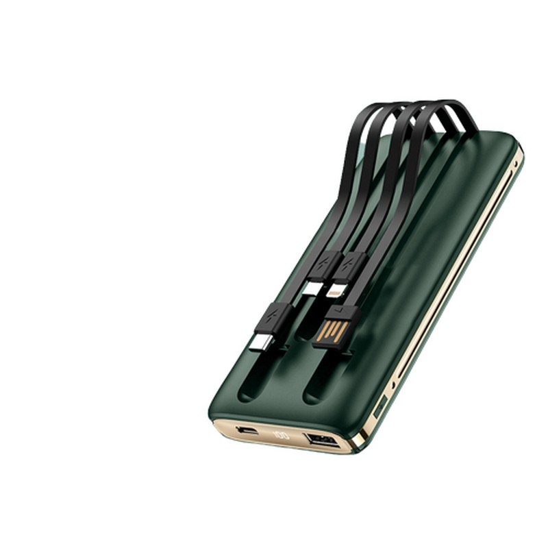 纽曼 AL01 10000毫安时充电宝自带四线墨绿数显移动电源适用苹果华为小米（个）