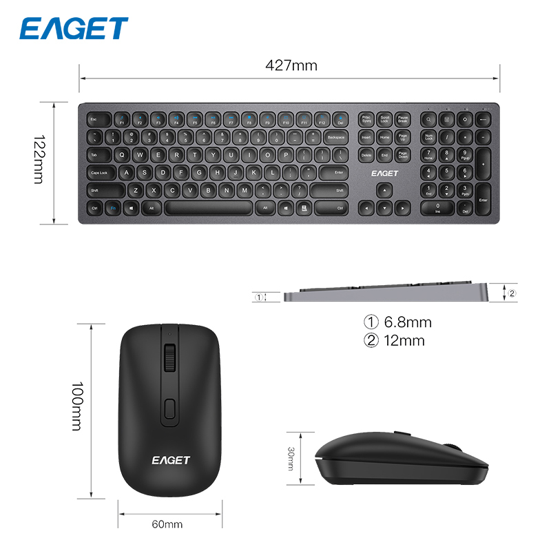 忆捷（EAGET）YT02   TYPE-C充电无线键盘鼠标套装静音剪刀脚薄膜轻薄简约无线键鼠套装（个）