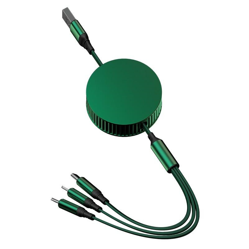 幻响（i-mu）HD-E23 三合一充电线  小飞碟伸缩收纳线支持超级快充-绿色（个）