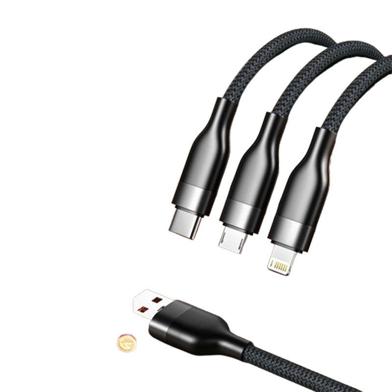毕亚兹三合一快充数据线USB to Type-C/Lightning/Micro 2米（条）
