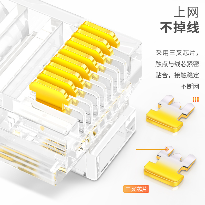 山泽SJ-P100工程级8P8C超五类网络水晶头100个/盒 透明（盒）