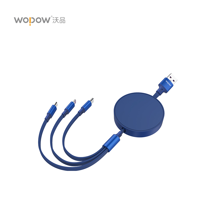 沃品双拉一拖三伸缩充电线 LC011蓝色（个）