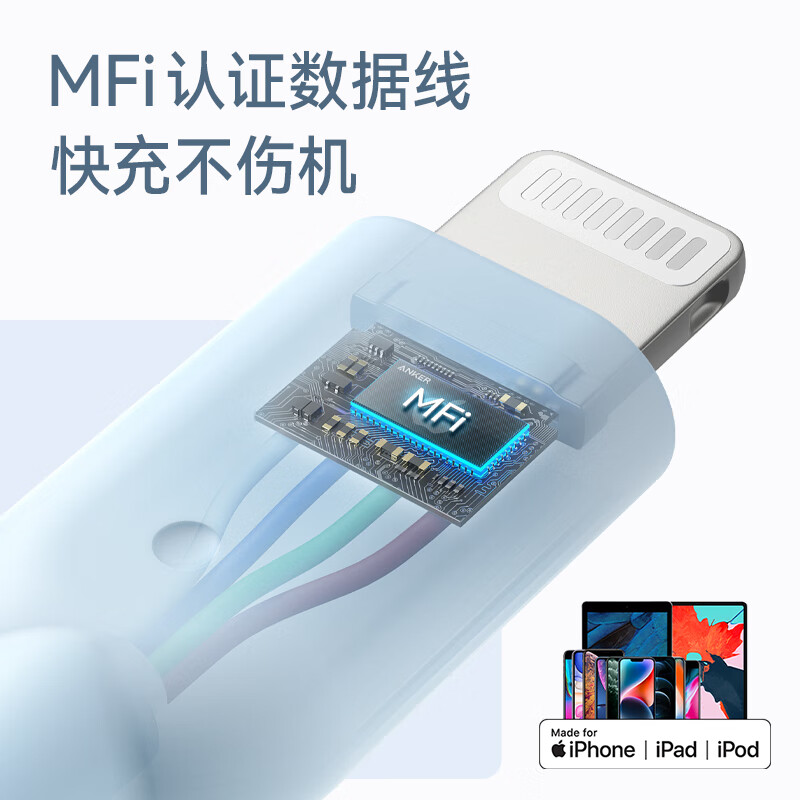 ANKER安克 A8633 MFi认证苹果充电线 USB-C转Lightning 1.8m白（条）