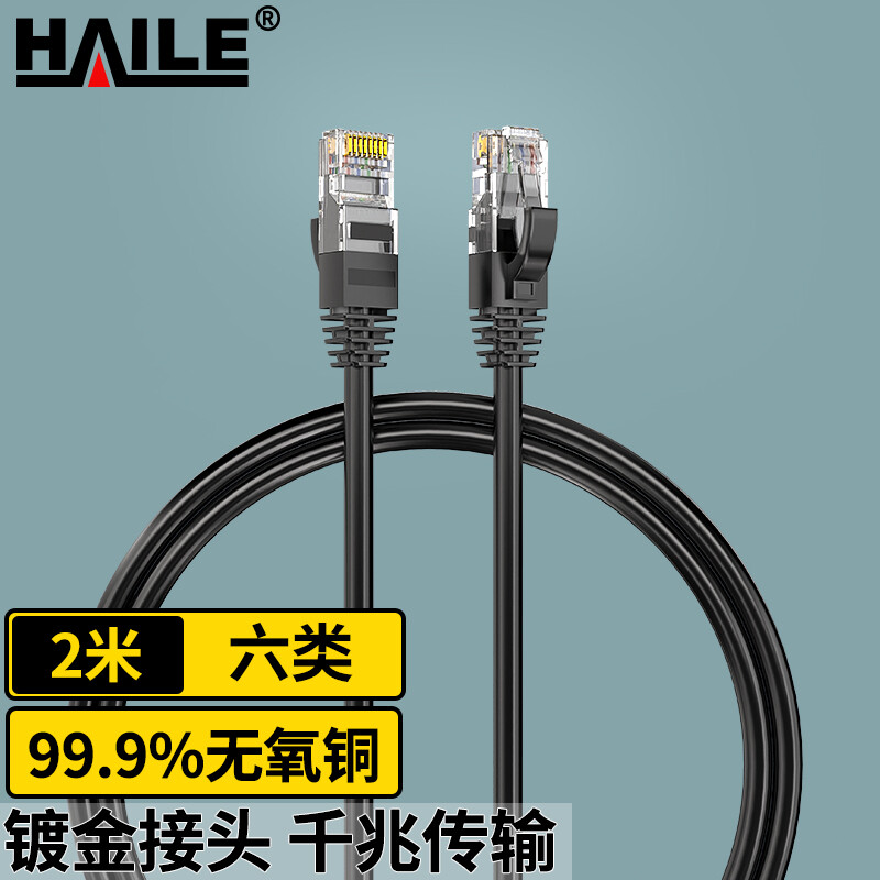 海乐（HAILE）六类网线 网络跳线 HT-300H-2M 无氧铜线芯 非屏蔽 线缆 黑色2米（条）
