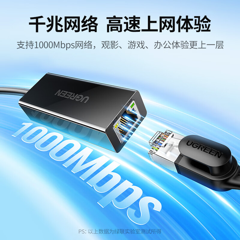 绿联 20256 千兆有线网卡/USB转RJ45网线接口黑色 （个)