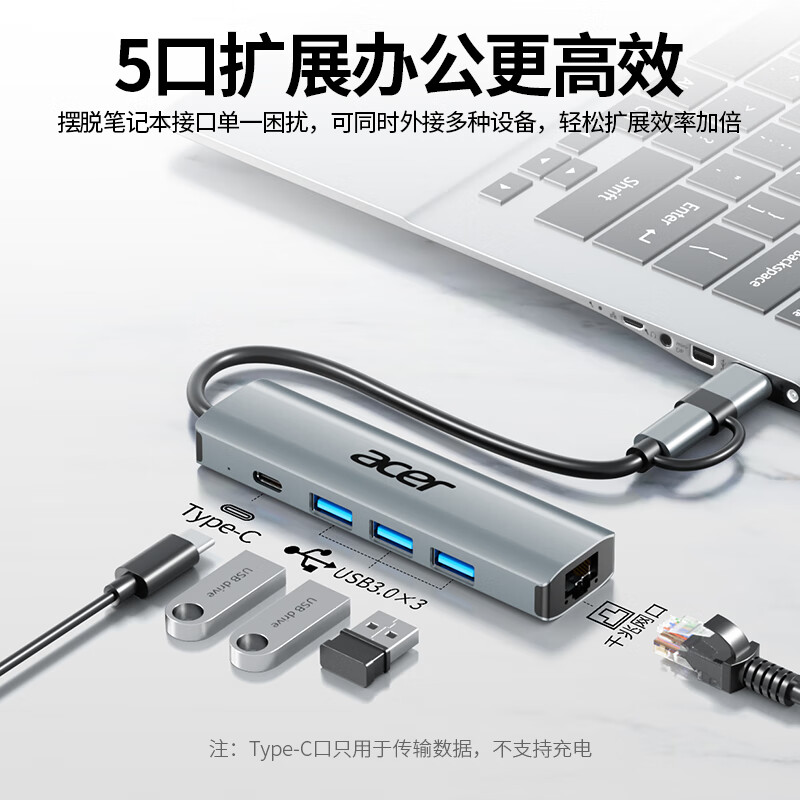 宏碁HY41-T5Z拓展坞USB-C转HDMI五合一转接头（个）